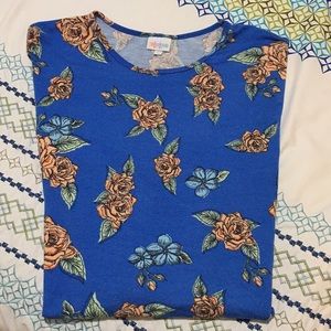 Lularoe Irma Large Roses on Blue Tunic